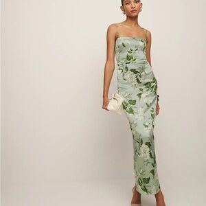 Reformation Frankie Silk Dress in Tea Garden